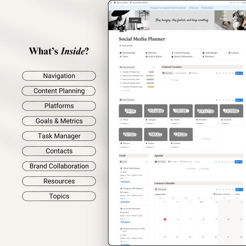 Notion Social Media Content Planner Template Digital Notion Calendar ...