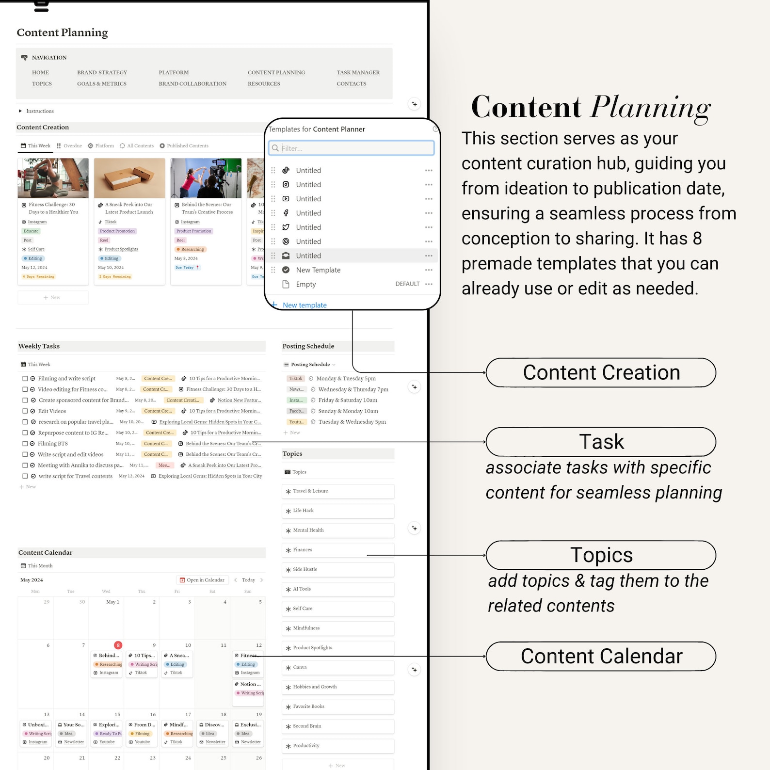 Notion Social Media Content Planner Template Digital Notion Calendar ...