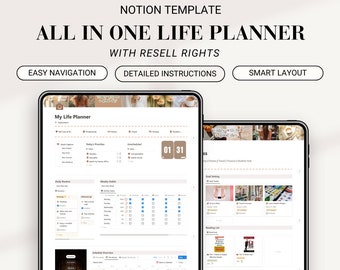 PLR Life Planner Notion Template PLR All-in-One Notion Dashboard Commercial Use Ultimate Life Planner Notion ADHD Planner Resell Rights