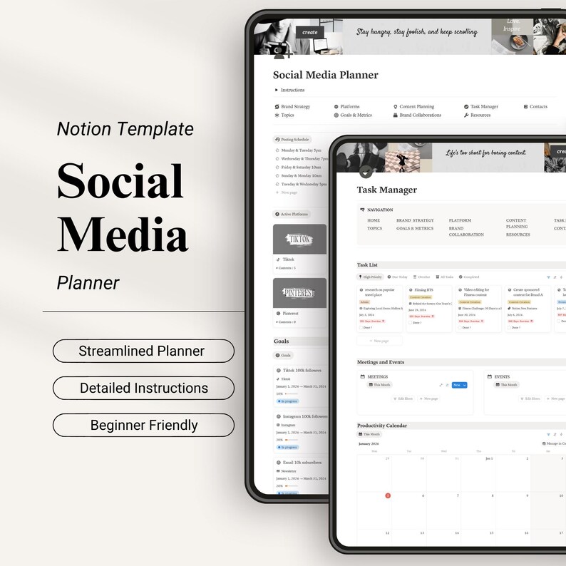 Notion Social Media Content Planner Template Digital Notion Calendar ...