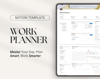 Notion Work Planner Template Project Management Task Manager Notion Daily Productivity Notion Time Tracker Notion Dashboard