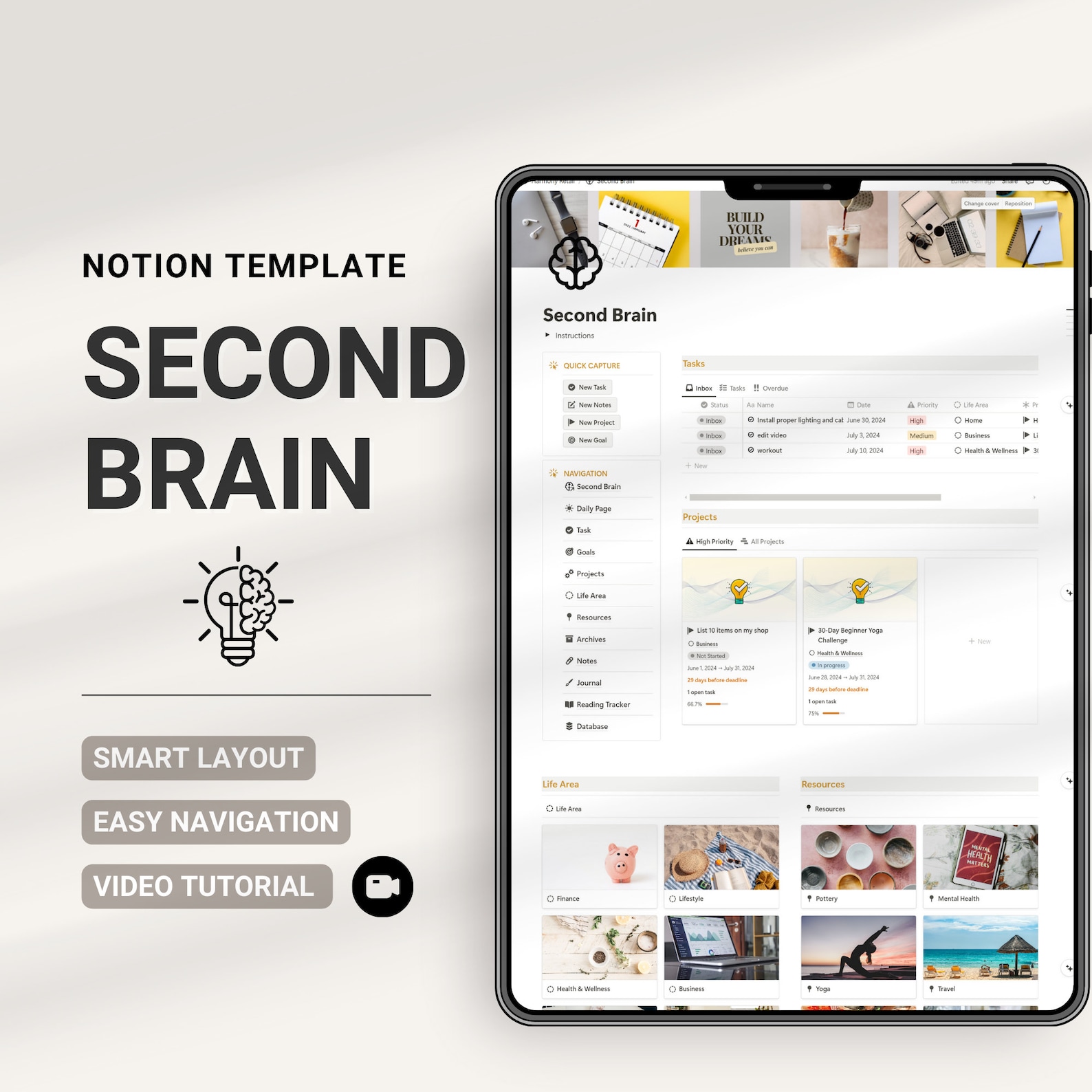 Second Brain Notion Template All-in-one Life Planner Notion Project ...