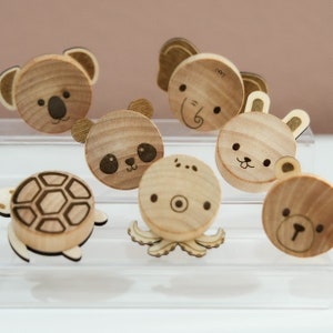 Cute wooden animal knobs for nursery Wooden drawer pulls for kid's room Dresser handle Unique rustic woodland safari/sea theme baby room