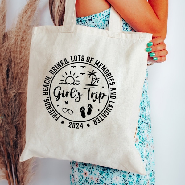 Girls Trip 2024 Tote Bag, Weekend Vibes Beach Bag, Vacation Trip Gifts Cotton Tote Bag, Brithday Gifts for Her, Shoulder Bag, Eco-Friendly