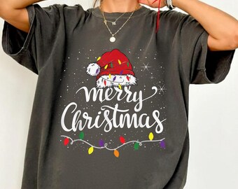 Merry Christmas Lights T-Shirt – Festive Santa Hat Holiday Tee, Snowflake Family Xmas Shirt, Winter Party Matching Group Christmas Graphic