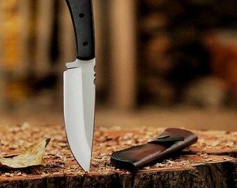 Hochwertiges Jagdmesser aus D2-Stahl mit Micarta-Griff und Lederscheide - Perfekt für Outdoor-Abenteuer, Camping, Geschenke und Sammler