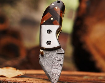 Mini Hand Forged Pocket Knives - 5.5" Folding Knife with Leather Sheath - Mini Knife Gift for Dad, Son, Birthday gift, anniversary gift
