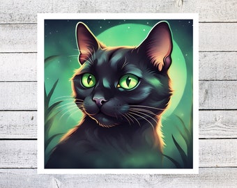 Black Cat Sticker, majestueuze griezelige kat, halloween sticker, herfst, voor laptops, tijdschriften, planners, stickers voor kattenliefhebbers