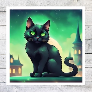 Adesivo gatto nero, bellissimo gatto spettrale, adesivo di Halloween, autunno, per laptop, diari, pianificatori, adesivi per gli amanti dei gatti