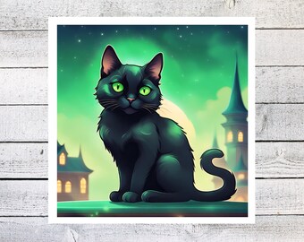 Black Cat Sticker, mooie griezelige kat, halloween sticker, herfst, voor laptops, tijdschriften, planners, stickers voor kattenliefhebbers