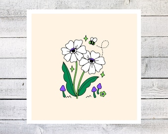 Trippy Flowers Sticker, eenvoudige bloemontwerpsticker voor laptops, tijdschriften, planners, minimalistisch, hippiekunst