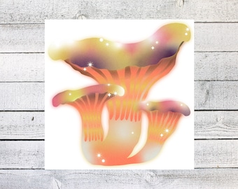 Dromerige oranje paddestoelsticker - schattige laptopsticker, waterflesdecoratie, vinylsticker voor natuurliefhebbers