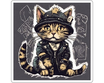 Grappige Punk Rock Kitty Cat sticker voor laptop | Leuke coole sticker voor muziekliefhebbers