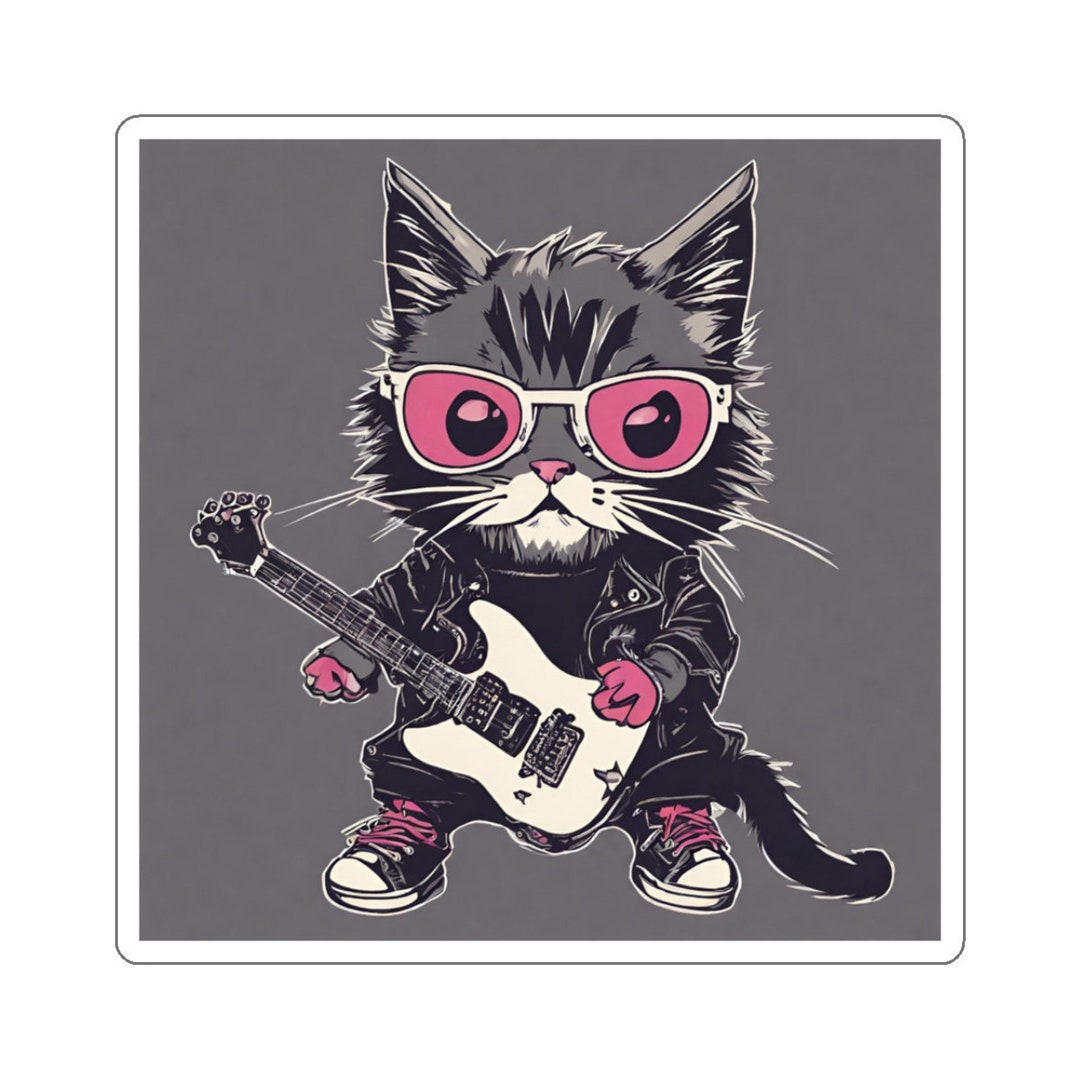 Guitar Playing Punk Rock Cat Sticker - Etsy