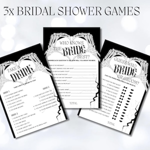 Till Death Do Us Party Bachelorette Games Set Printable Bride or Die Black Bridal Party Hens Gothic Halloween Weekend Drinking Questions