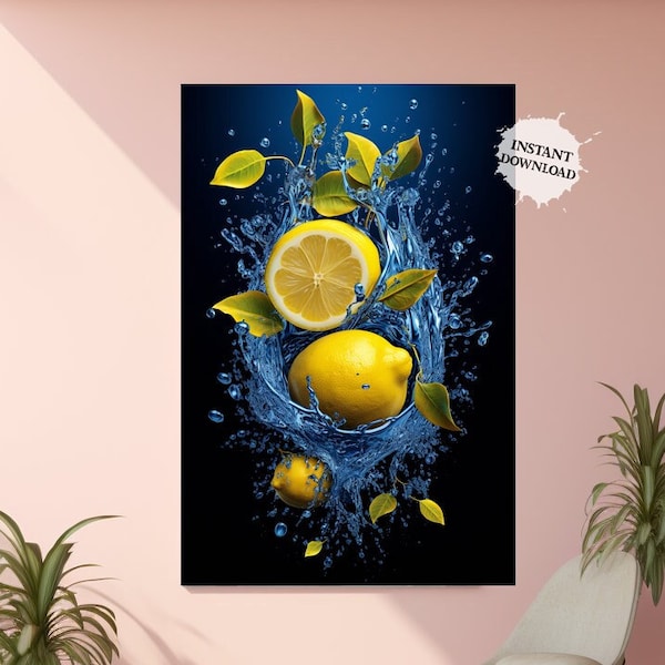 Lemon in  Water, Digital Print, Instant Download, AI Powered, Giclee, Wall, Art for DIY, Home Decor