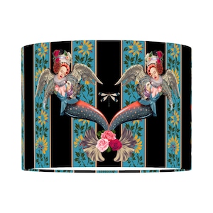 Mermaid Lampshade Blue striped lampshade, vintage lights, unique table lamp, victorian decor whimsical lamp shade light shade
