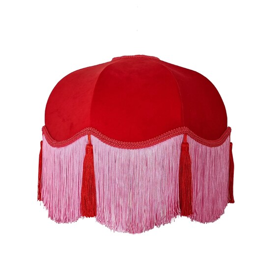 Red Fringed Lampshade Vintage Decore Handmade Tassel Light Glam