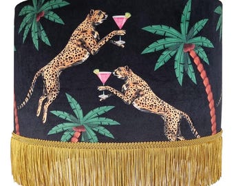 Fringed Leopard Lamp shade, Cheetah shades, tassel light, leopard print lampshades, black  lampshades, quirky homewares, unique light shade