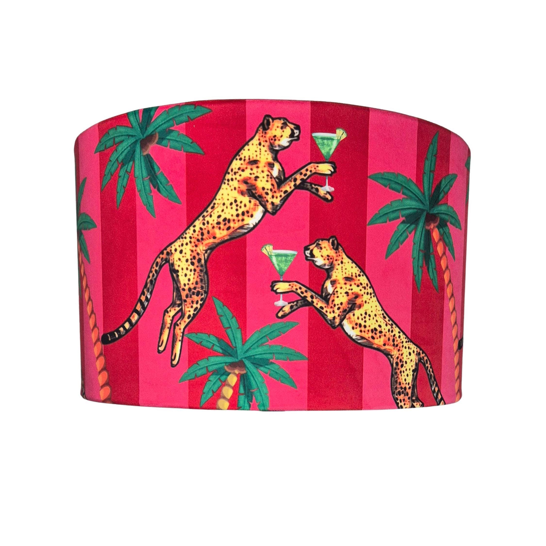 Abat-jour rayé léopard cocktail, décor guépard, abat-jour rose et rouge, abat-jour imprimé léopard, abat-jours uniques, original
