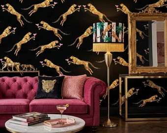 Cocktail Cheetah Black Wallpaper