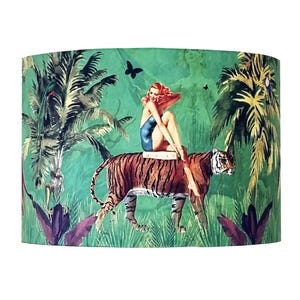 Jungle Green Lampshades table lamp, handmade lampshade, tiger decor, velvet lampshade quirky vintage lighting whimsical lampshade