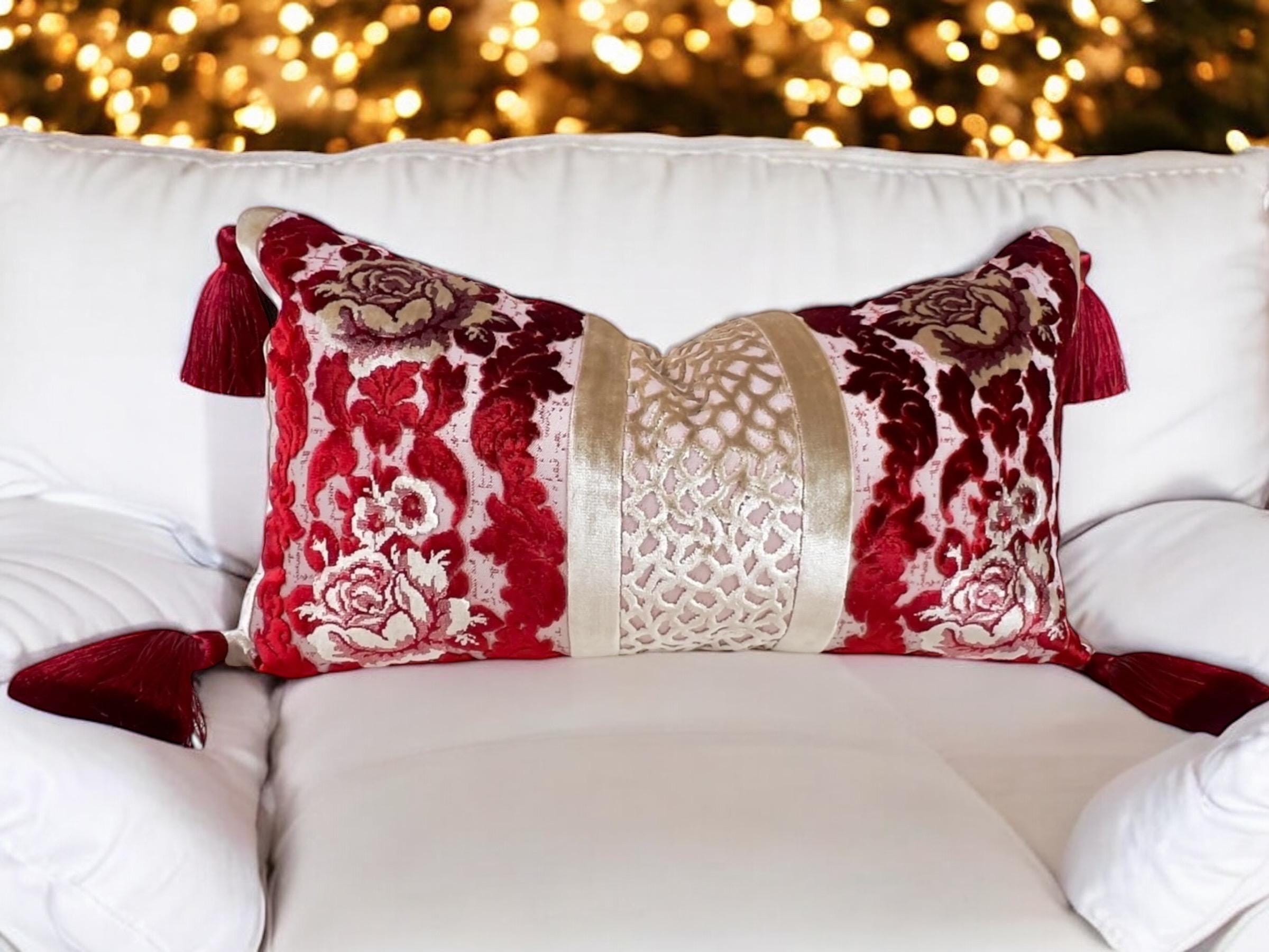 Velvet Red And Gold Pillows For Living Room Red Gold Cut Velvet