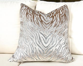 Handmade Cut Velvet Pillow Cover: Beige Ivory Animal Print