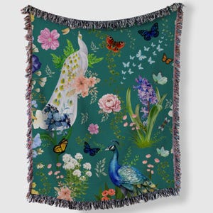 Peacock Haven Woven Blanket In Teal