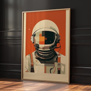 Retro Astronaut Wandkunst, digitaler Download, Astronaut Druck, Boho Kunst, Spaceman Dekor, Weltraum Poster, Astronaut Malerei, Space Forscher Kunst