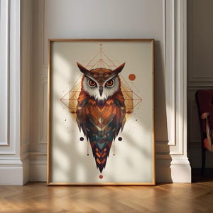 Minimalist Owl Wall Art, Owl Digital Print, Geometric Boho Art, Owl Illustration, Owl Painting, Modern Farmhouse Wall Decor, Bird Art Print