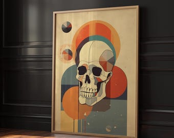 Schädel eines Skeletts Wandkunst, Digitaldruck, Bauhaus Poster, Gruselige Dekoration, Schädel Malerei, Halloween Dekoration, Schädel Kunstdruck, Gothic Wandkunst