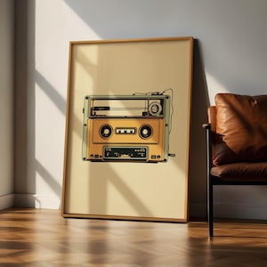 Cassettebandkunst aan de muur, digitaal afdrukbaar, cassettebandafdruk, minimalistische muziekposter, wanddecoratie retro muziek, trendy bohomuziekkunst aan de muur
