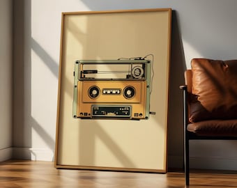 Decoración de pared con diseño de cinta de casete, impresión digital, lámina de cinta de casete, póster musical minimalista, decoración de pared musical retro, decoración de pared musical boho moderna