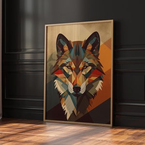 Wolf Wall Art - Bauhaus Style Forest Animal Print, Boho Wolf Decor Digital Download, Wildlife Poster, Printable Wolf Art Illustration