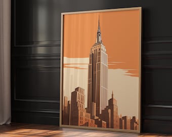Empire State Building Wall Art, Digital Download, New York Travel Poster, Printable Boho Decor, NYC Prints, Retro Wall Art, Manhattan Print