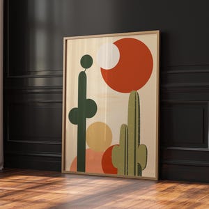 Cactus Wall Art, Digital Download, Minimalist Cactus Print, Nature Boho Wall Decor, Southwestern Poster, Desert Landscape, Western Art Print
