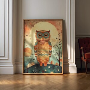 Retro Vintage Owl Wall Art, Digital Download, Owl Art Poster Print, Boho Print, Owl Wall Decor, Owl Printable Art, Owl Artwork, Bird Poster