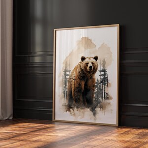 Bear Wall Art, Digital Print, Grizzly Bear Watercolor Painting, Bear Nursery Print, Woodland Animal Wall Decor, Bear Poster, Brown Bear Art