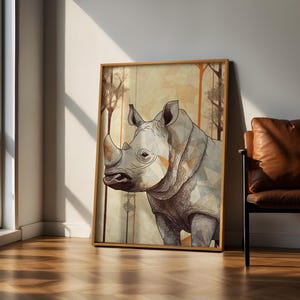 Nashorn Wandkunst, digitaler Download, Nashorn Druck, Boho Nashorn Wand-Dekor, Nashorn Poster, Tier Kunstdruck, Wildtier Kunst, Nashorn Illustration