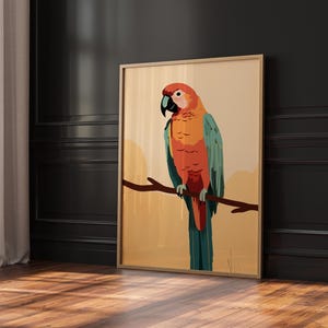 Colorful Parrot Wall Art, Tropical Bird Digital Print, Jungle Parrot Poster, Macaw Style Artwork, Modern Boho Animal Printable Decor