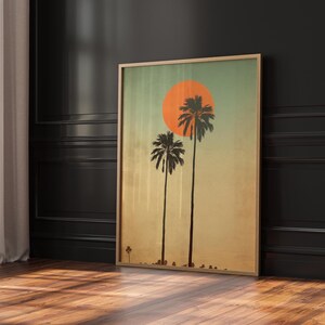 Coastal Palm Tree Art Print, Tropical Beach Wall Decor, Bohemian Style Digital Download, Minimalist Hawaii Poster, Soft Color Home Interior