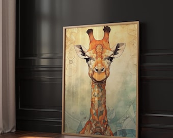 Giraffe Wall Art, Digital Download, Watercolor Giraffe Print, Boho Wall Decor, Giraffe Poster, Safari Animal Painting, Giraffe Abstract Art