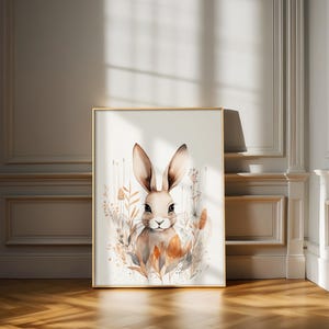 Bunny Rabbit Wall Art, Digital Printable, Minimalist Bunny Art Print, Woodland Nursery Decor, Rabbit Painting, Animal Art, Rabbit Lover Gift