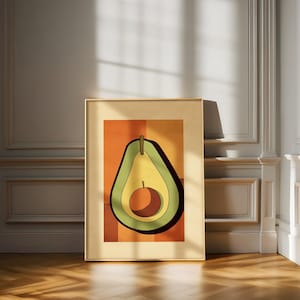 Retro Avocado Wall Art, Digital Download, Minimal Fruit Print, Boho Kitchen Wall Decor, Avocado Art Print, Avocado Printable, Avocado Poster