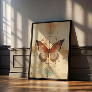 Butterfly Wall Art, Digital Print, Butterfly Boho Art Print, Geometric Modern, Retro, Vintage Butterfly Wall Decor, Trendy Aesthetic Poster