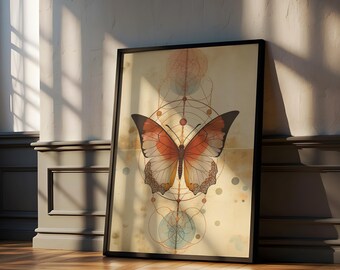 Butterfly Wall Art, Digital Print, Butterfly Boho Art Print, Geometric Modern, Retro, Vintage Butterfly Wall Decor, Trendy Aesthetic Poster