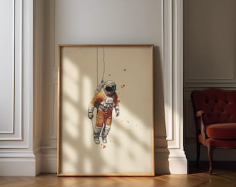 Space Astronaut Wall Art, Digital Download, Retro Astronaut Print, Minimalist Space Wall Decor, Astronaut Miniature Artwork, Spaceman Poster