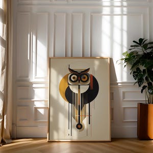Owl Wall Art, Abstract Digital Print, Owl Art Print, Minimalist Art, Geometric Boho Art, Owl Wall Decor, Owl Printable Art, Owl Poster Print