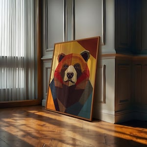Abstract Bear Wall Art, Downloadable Art, Brown Bear Print, Bauhaus Art, Woodland Animal Wall Decor, Bear Poster, Grizzly Bear Nursery Print